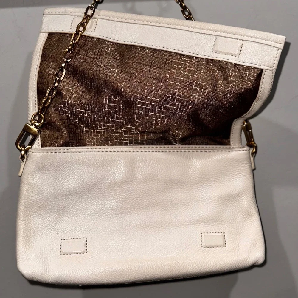 Cole Haan Leather Shoulder‎ Bag Clutch Ivory Gold Chain Evening Party Purse